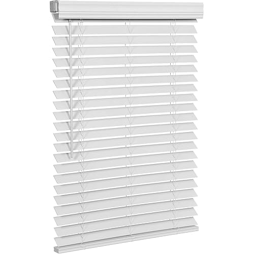 SMONTER 2" Slat Faux Wood Blinds with Crown Valance- Cordless Horizontal Blinds Room Darkening Blinds for Windows Bedroom, Bathroom, Living Room, Glass Door Interior Decor, 26" Wx 36" H