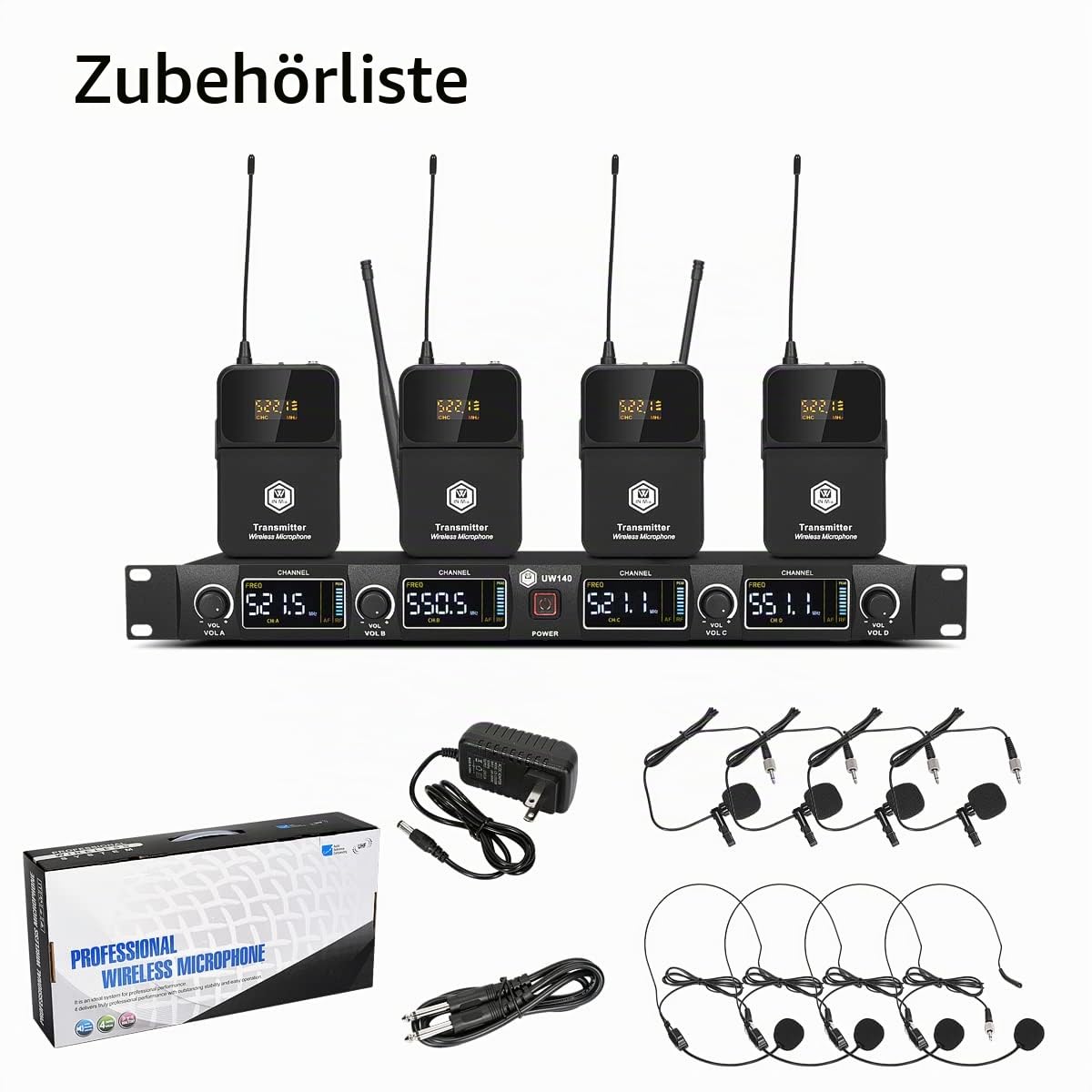 W IN-MIX UW140 UHF Funkmikrofon System mit Bodypack Lavalier Mikrofon | 4 Kanäle Professionelles 80 m Reichweite, Lavalier- und Headset-Mikrofone für Kirche, Karaoke, Konferenz, Live-Events