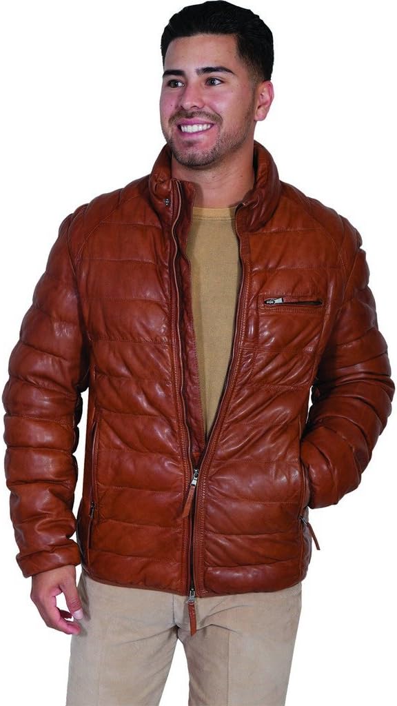 ScullyMen's Horizontal Ribbed Leather Jacket Cognac Medium