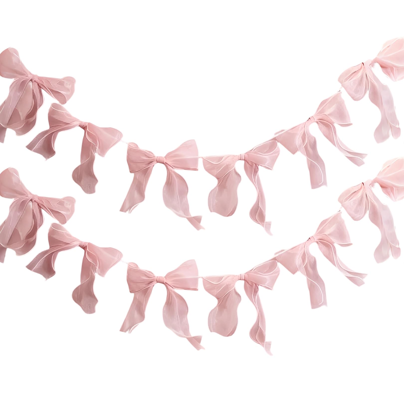 Pink Bow Banner, Pink Elegant Ribbon Banner with 24 Tulle Bows, 2 Pcs