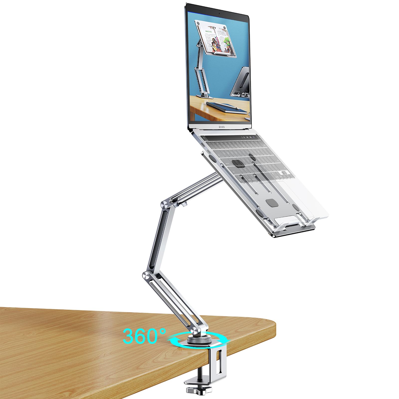 Tablet-Ständer für Schreibtisch, Aluminiumlegierung, Tablet-Halterung für iPad, 360 Grad drehbare Überkopfarmhalterung für Bett, Buchständer zum Lesen, kompatibel mit Tablets von 7 - 15,6 Zoll