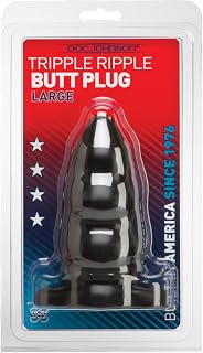 Doc Johnson Triple Ripple Butt Plug - Large - 5.6 in. Long and 2.3 in. Wide - Gradually Widens - Sturdy Flared Base - Anal Toy - Black