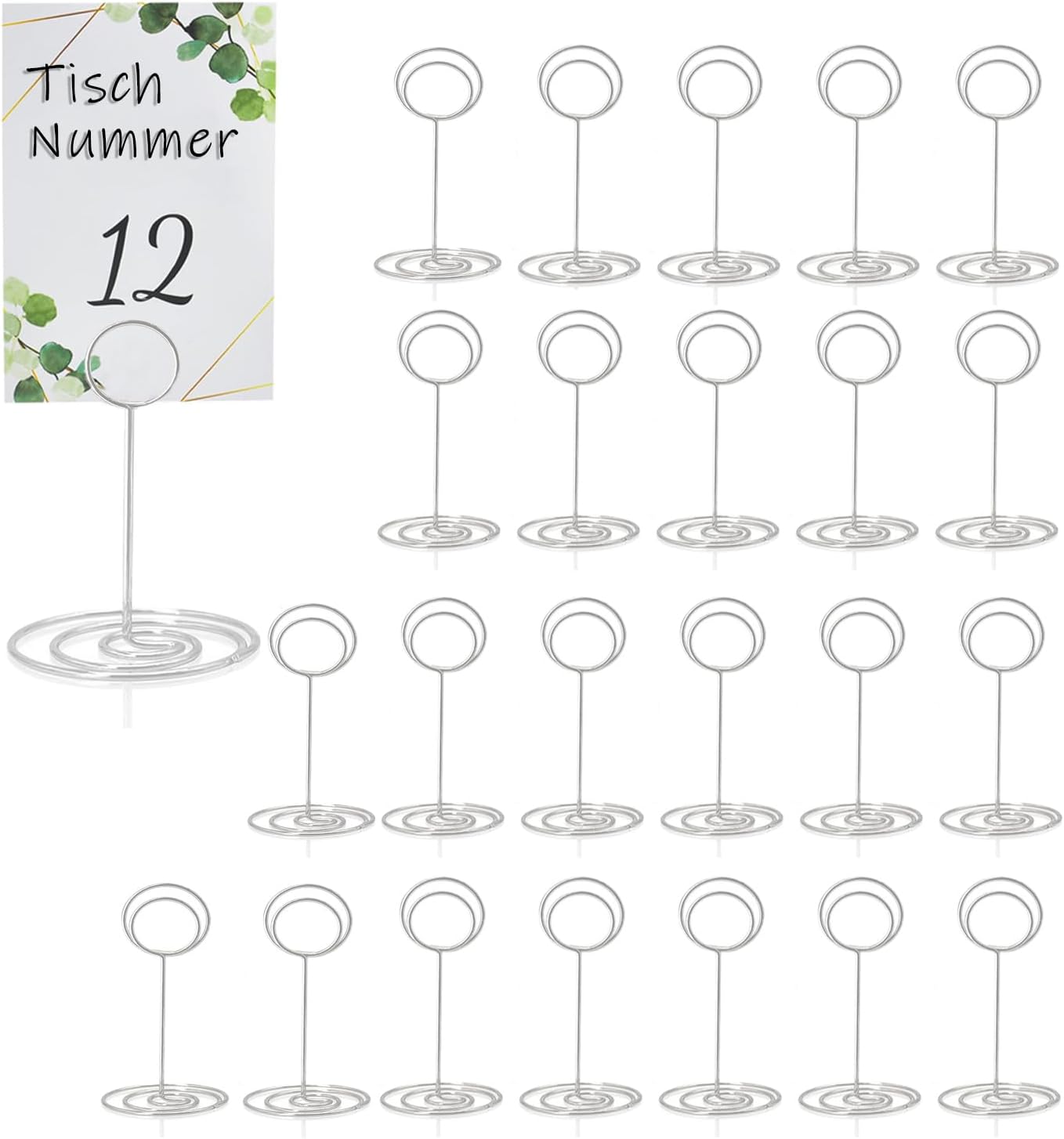 sinzau 24Pcs Table Number Holders 3.3 Inch Mini Place Card Holder Table Number Stands Stainless