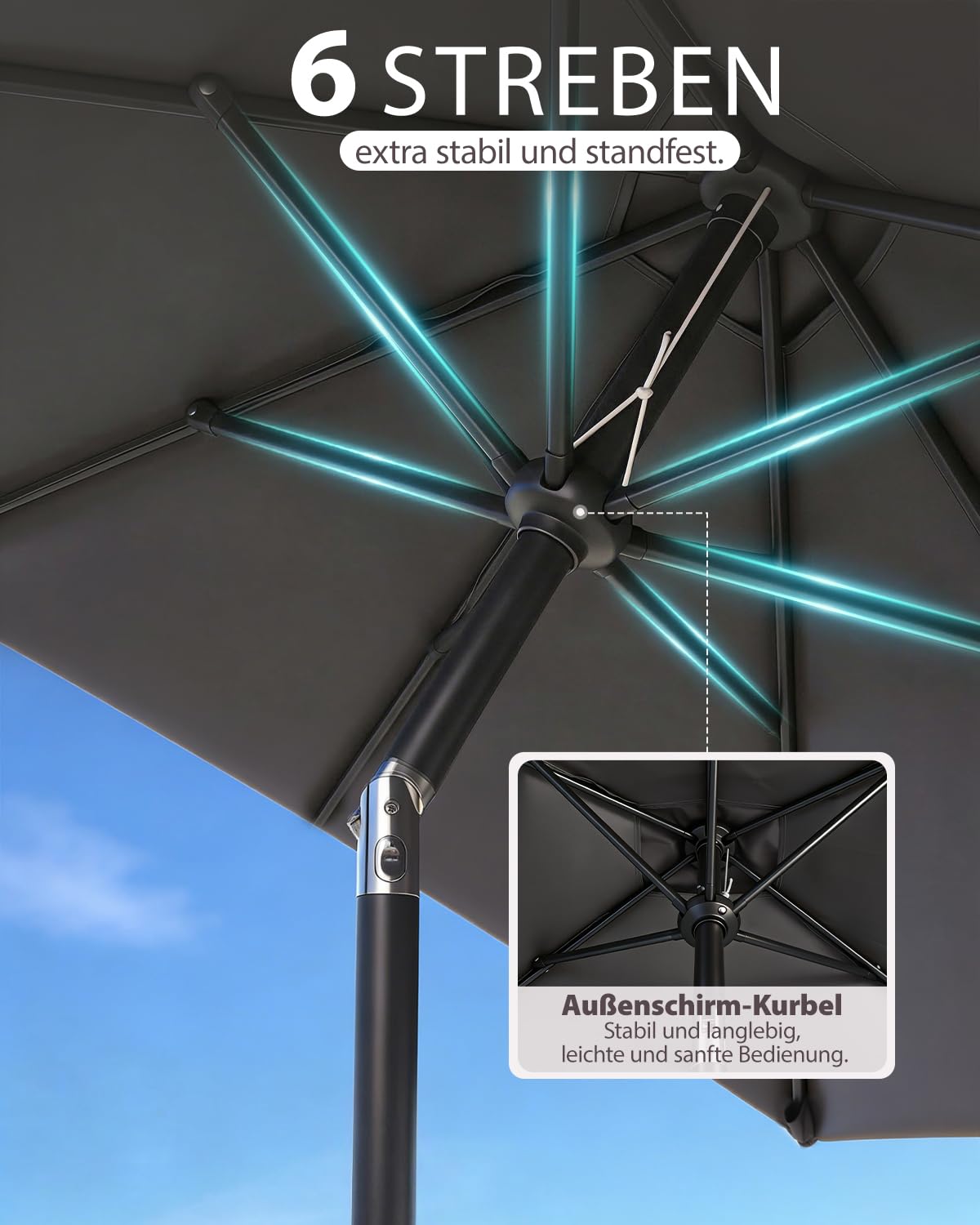 Sekey Ombrellone parasole in alluminio, per giardino, terrazzo, protezione solare UV 50+, rettangolare