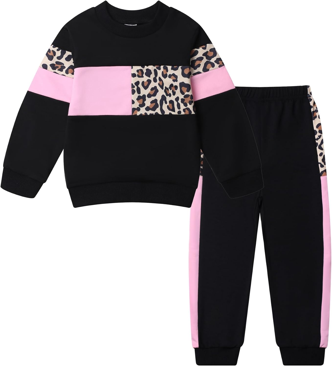 FUNMETA Toddler Girls 2 Piece Cute Outfits, Crewneck Sweatshirt with Jogger Pants Kids Clothing Set for Fall Winter