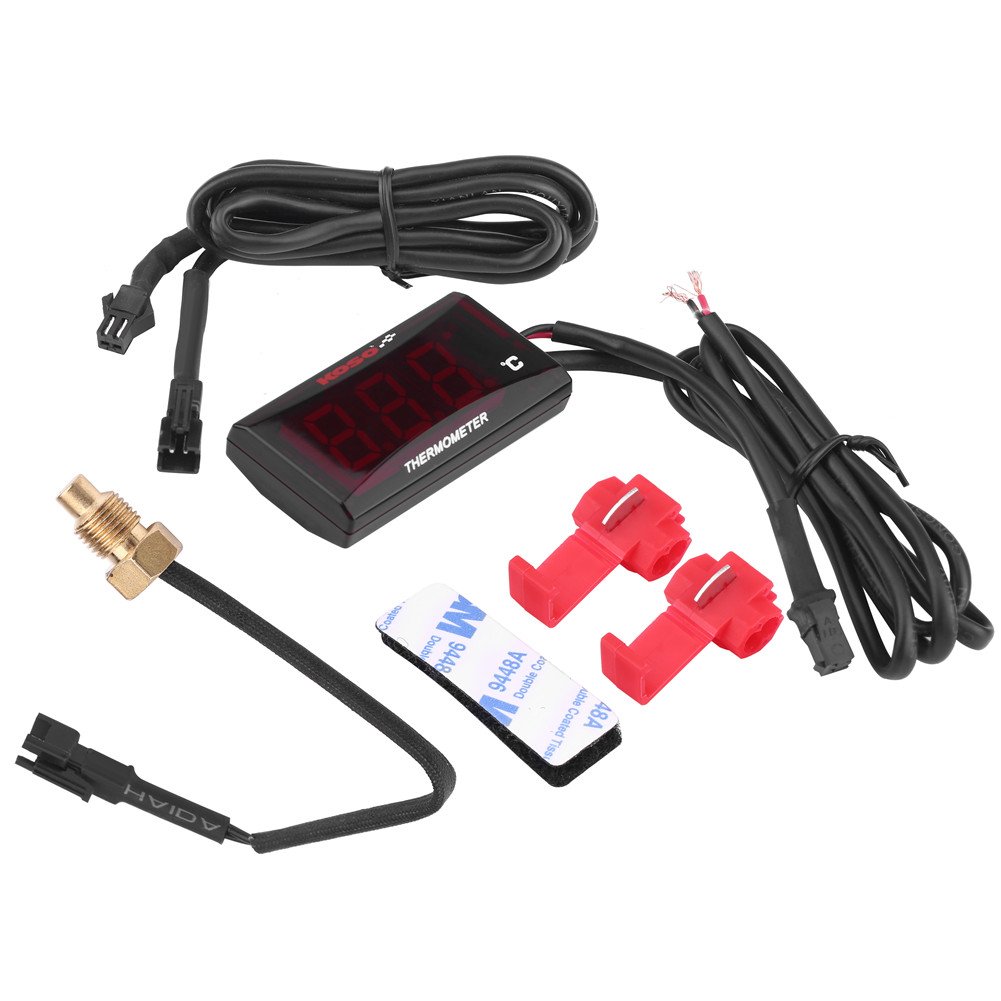 Thermomètre numérique universel de moto jauge de température de l'eau pour Scooter de course avec voltmètre universel de lumière rouge et bleue(Rétroéclairage rouge)+thermometre moto thermometre moto
