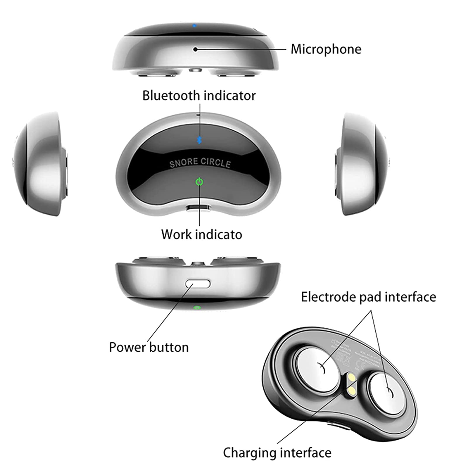Inteligente Dispositivo Anti ronquidos,Dispositivo Electrónico Aliviar Los Ronquidos,Conexión Bluetooth Dispositivo de Ayuda para Dormir,con App Registra y analiza los Datos del sueño