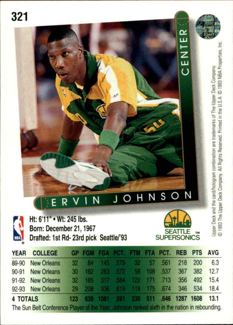 Amazon.com: 1993-94 Upper Deck #321 Ervin Johnson RC Rookie