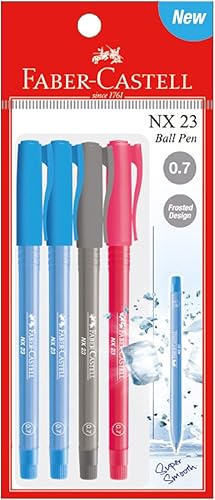 Faber-Castell NX - Bolígrafo de 23 unidades (0.50.70.039in, negroazulrojo) - Diseño esmerilado, agarre mate, bolígrafo súper suave, tapa ventilada,