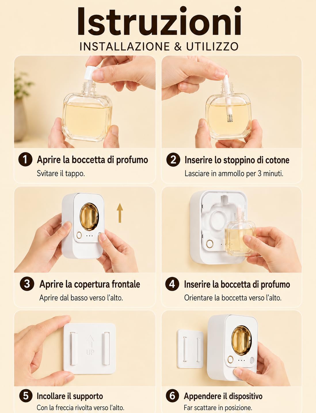 Diffusore di Oli Essenziali Senza Acqua Murale e da Tavolo con Sensore di Movimento, Luce Notturna e Timer, Diffusore Profumo Ambiente con 50ml Deodorante Arancia per Bagno, Camera, Soggiorno