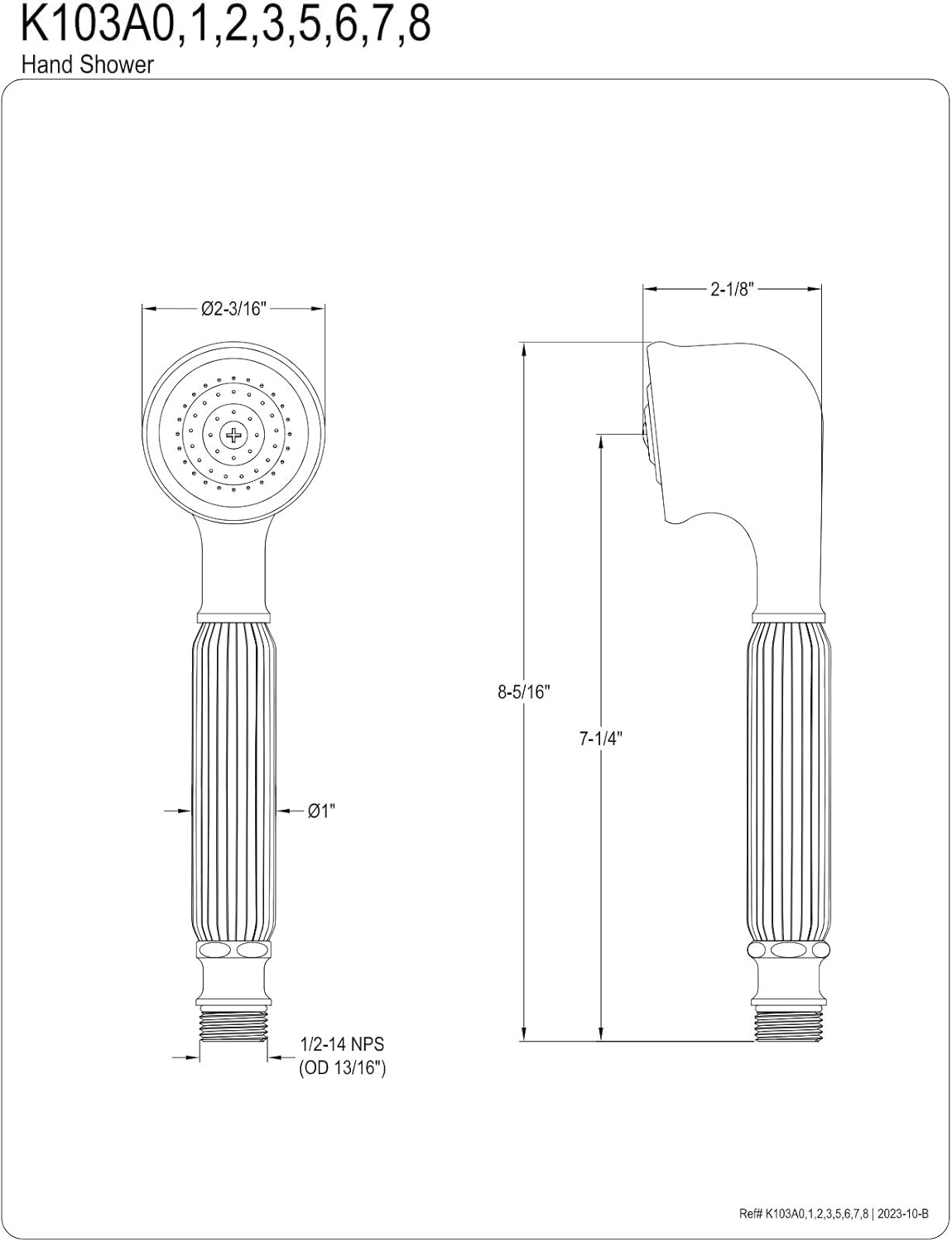 Kingston Brass K103A2 Restoration Hand Shower, 8-Inch, Polished Brass