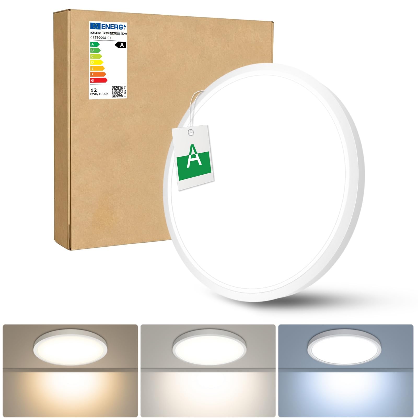 Bzavor LED Deckenleuchte Flach Effizienzklasse A 11W 2600LM,3Farben-3000K/4000K/6500K,Ø30CM led deckenlampe IP54 Wasserfest Ultra Dünn Lampe Panel für Wohnzimmer bad flur schlafzimmer Wohnzimmer Büro
