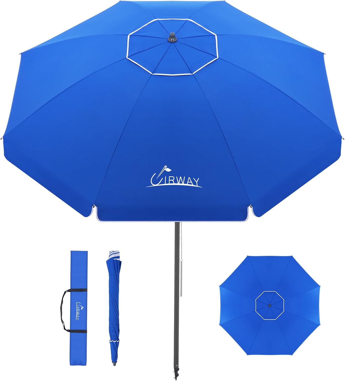 UIRWAY Beach Umbrella, Heavy Duty Windproof Beach Umbrellas with Sand Anchor & Tilt, Sun Protection Portable Beach Umbrella with Carrying Bag for Beach, Patio Garden Pool Outdoor