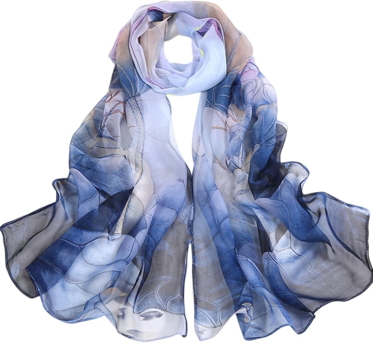 Chiffon Scarfs for Women Sale Ladies Scarf Lightweight Floral Leaf Print Georgette Shawls Wraps for Spring Autumn Winter Summer