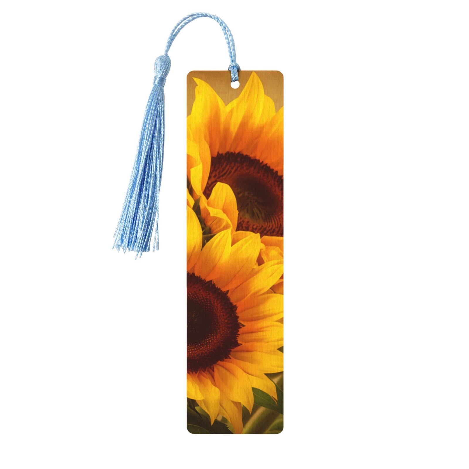 Vintage Sunflowers Double-Sided Print Vintage Sunflowers Bookmarks Wooden Book Marks with Sky Blue Tassel, Retro Floral Lightweight Page Markers Reading Accessories