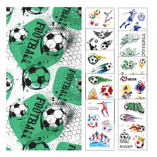 SYTTNUM Football Serviette de Plage, 10 Feuilles Football Tatouage Temporaire Enfant, Serviette de Bain Football, Serviette Football Plage, pour Voyage,...