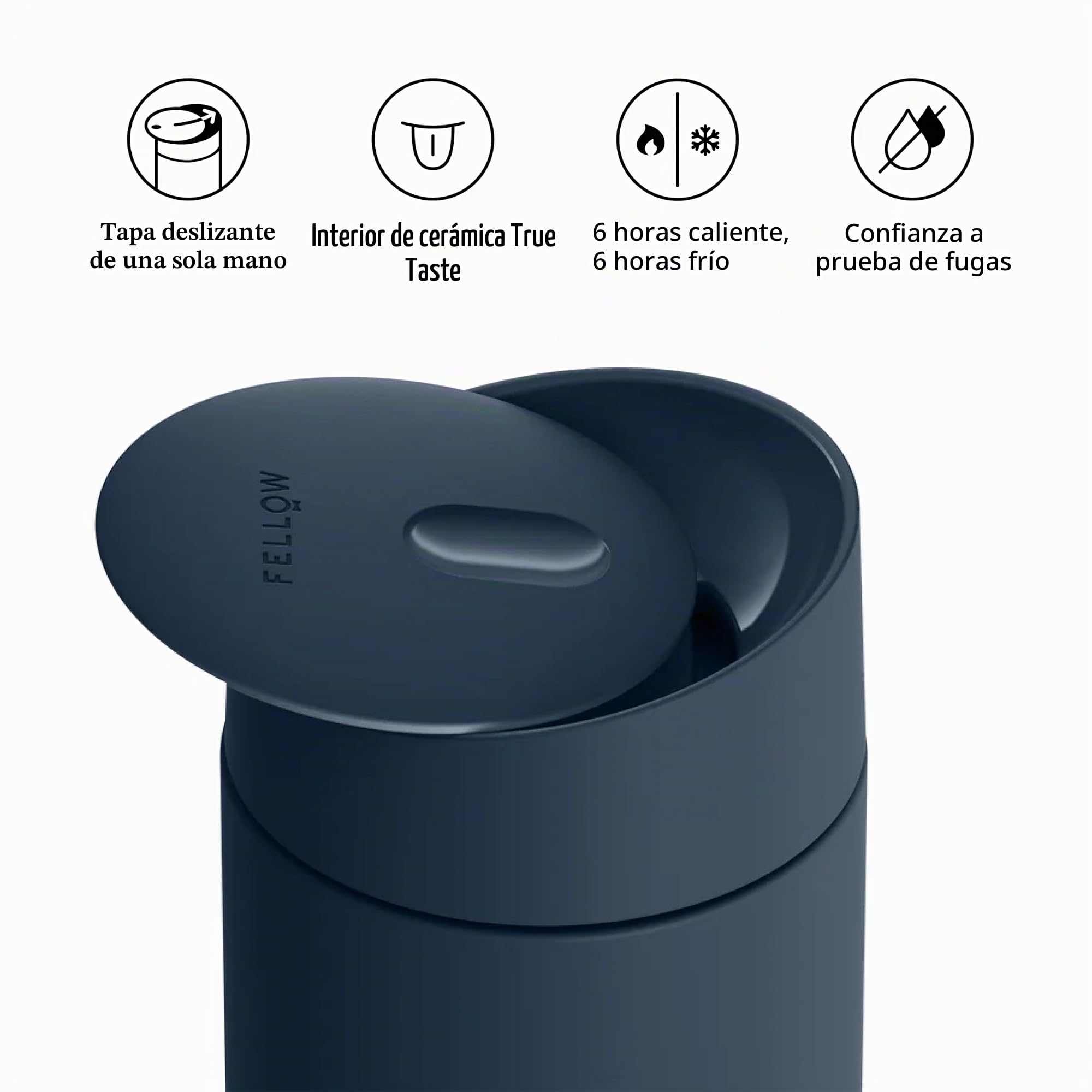 Fellow Carter Move - Taza de café de 473,18 ml de viaje con tapa deslizante a prueba de fugas, vaso de café a prueba de fugas con interior de cerámica y acero inoxidable aislado al vacío, azul Stone