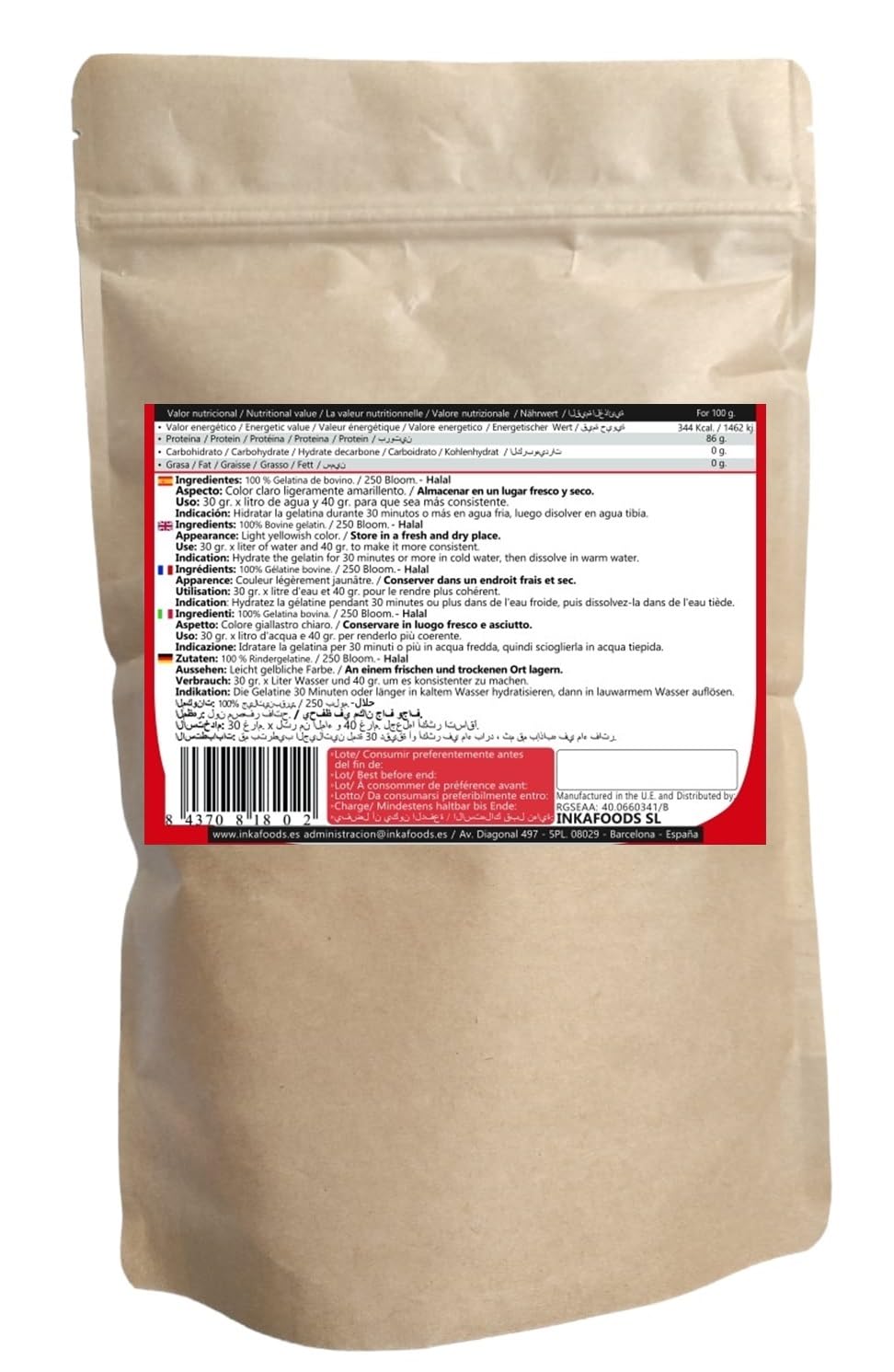 Gelatina granulato HALAL, 250 bloom, aroma neutro - 1 kg