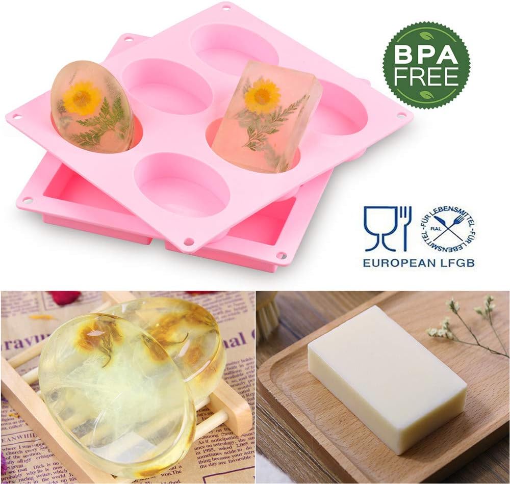 2 Pcs SJ Silicone Soap Molds, Rectangle & Oval, 6-Cavity Silicone Molds for Pudding, Muffin, Loaf, Brownie, Cornbread, and Cheesecake, Loaf Soap Molds, Nonstick & BPA free (Pink) : Arts, Crafts & Sewing