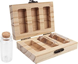 DOERDO Baby Tooth Box Umbilical Cord Keepsake Box Hair Collection Box with 3 Glass Bottles Kids Souvenir Storage Box to Keep the Childwood Memory, 4.5 * 3.1inch