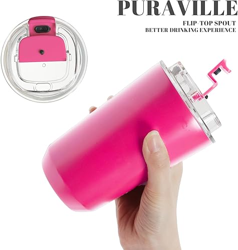 Miniatura 146 de Puraville Insulated Tumblers with Lid, 14 oz Travel Coffee Mug Stainless Steel Vacuum Cup, Leak Proof Reusable Double Walled Coffee Tumbler for Iced