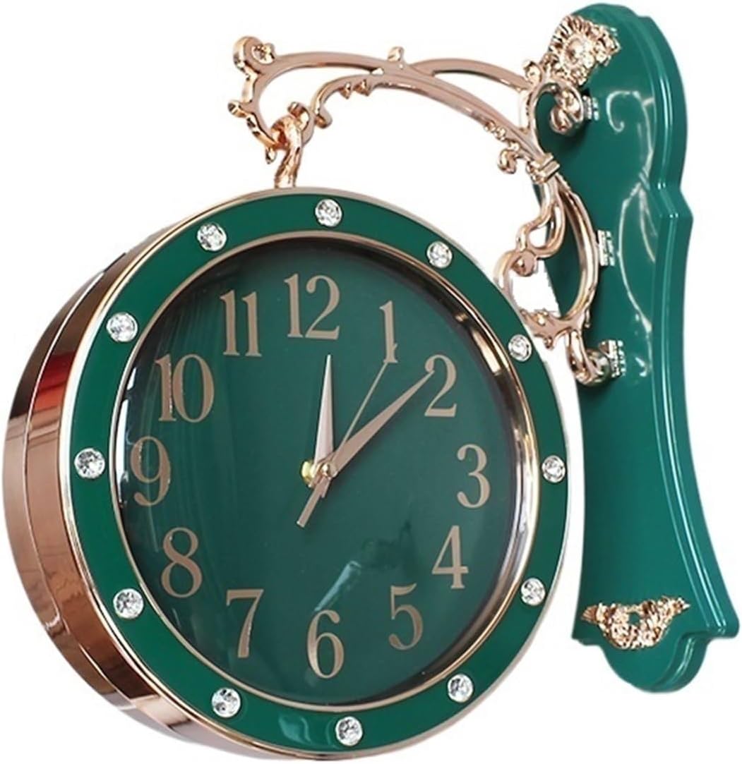 Modern Luxury Double Sided Wall Clock Silent Gold Clocks Wall Home Decor Luxury Living Room Decoration Home Design Gift(Green)