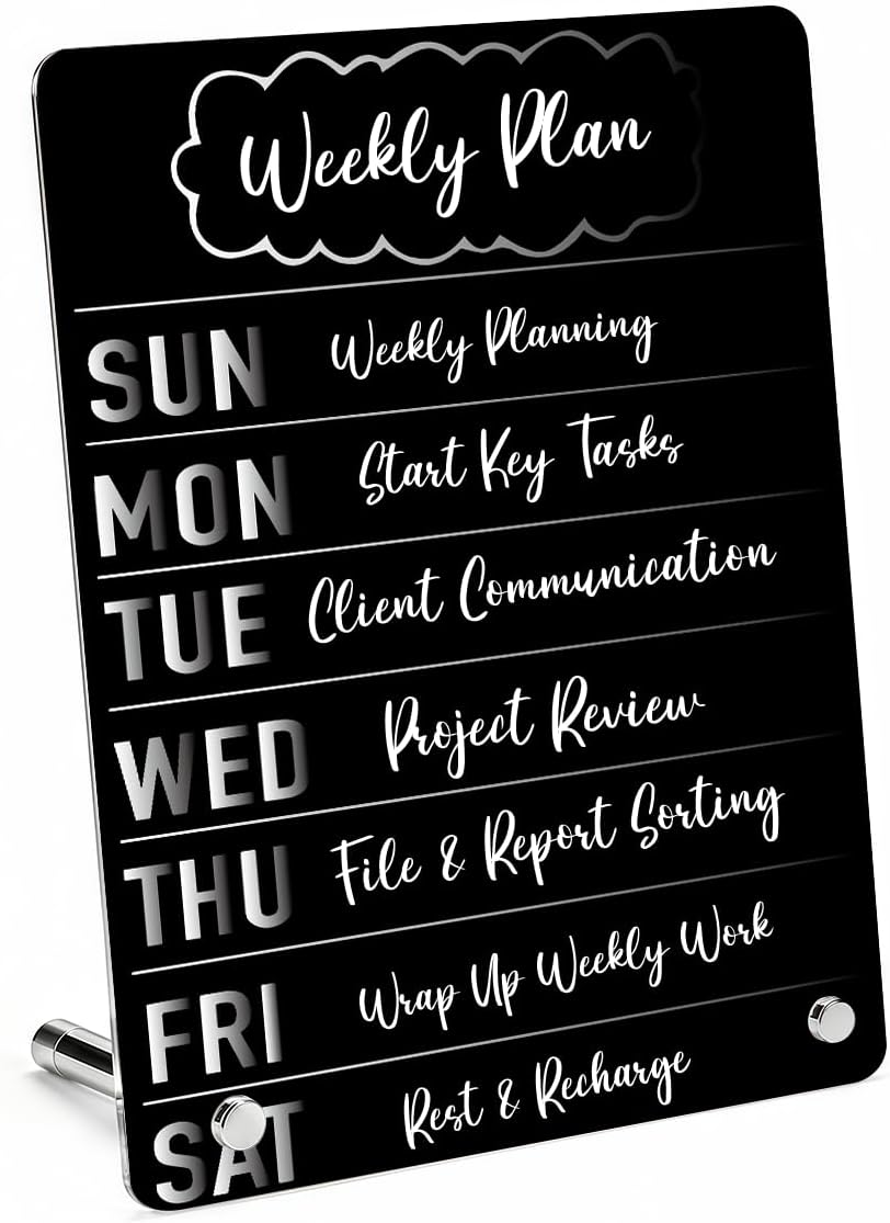 HTBIG Black Background Cloud Frame Weekly Planner Acrylic Desk Board