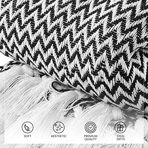 Image of SASHAA WORLD Chevron Throw Blanket Handwoven with Fringes | Throw for Living Room, Bed, XL Sofa & Chair | Black Throw Blanket | 170x250 cm Pack of 1