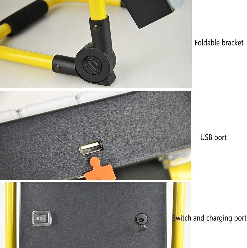 Luz de trabajo recargable LED de 100 W, luces de inundación portátiles para exteriores, 3 modos de brillo, carga USB, resistente al agua IP66, batería recargable de 36000 mAh, lámpara de lugar de trab