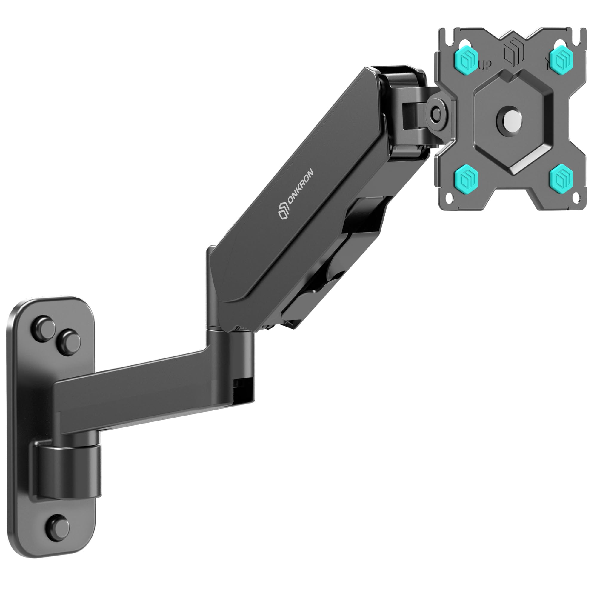 ONKRON Single Monitor Wall Mount for 13-34 Inch Screen up to 17.6 lbs, Height Adjustable, Full Motion Computer Screen Wall Mount, VESA 75x75 & 100x100, Gas Spring Monitor Arm Wall Black