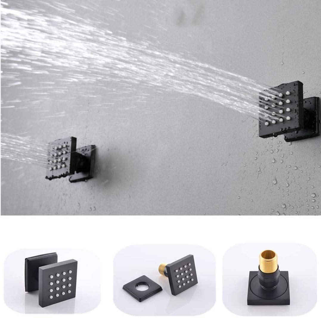 Sistema de ducha termostático de latón negro mate para montaje en pared, sistema combinado de cabezal de lluvia LED de 10 a 12 pulgadas con chorros corporales y ducha de mano, juego de baño de 12 pul
