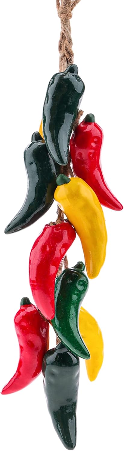 Gresorth 1 Pcs Artificial Ceramics Pepper String Fake Colorful Chili Decoration Realistic Hanging Vegetable Garland Ornament Cabinet Thanksgiving