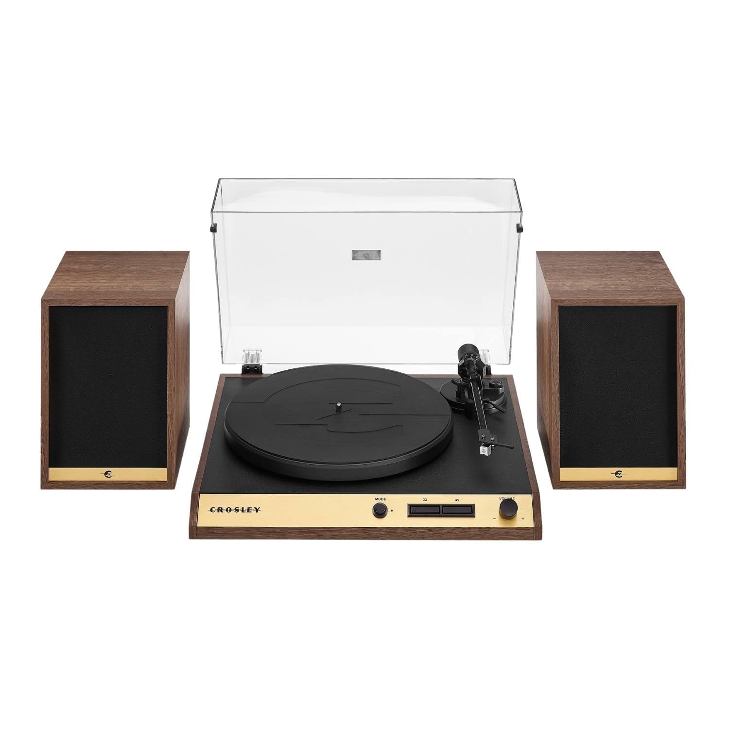Crosley Giradischi C72 con altoparlanti, giradischi Bluetooth con altoparlanti da scaffale da 60 W, lettore in vinile facile da installare con copertura antipolvere, sistema a mensola per giradischi,