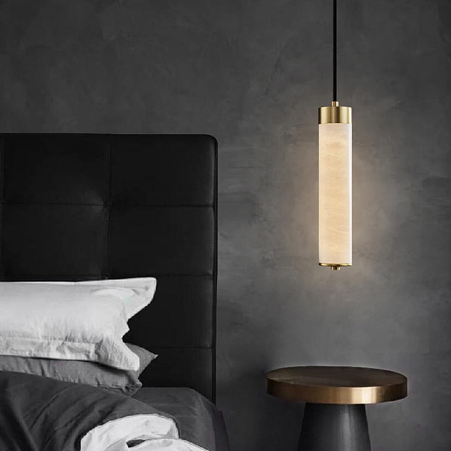 Lampada a sospensione interamente in rame con luci a in marm