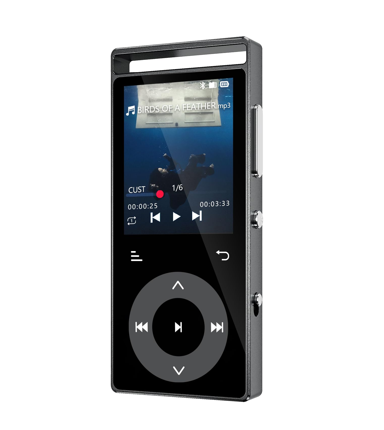 Lecteur Mp3 Bluetooth 5.3 Son HiFi, Boutons Tactiques, Structure Métall, Écran Couleur, Extension 128Go, Écouteurs Inclus Noir