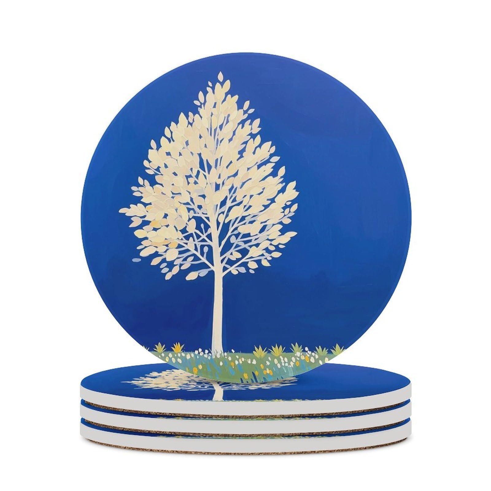 Dessous-de-verre céramique haut de gamme résistant à la chaleur arbre blanc
