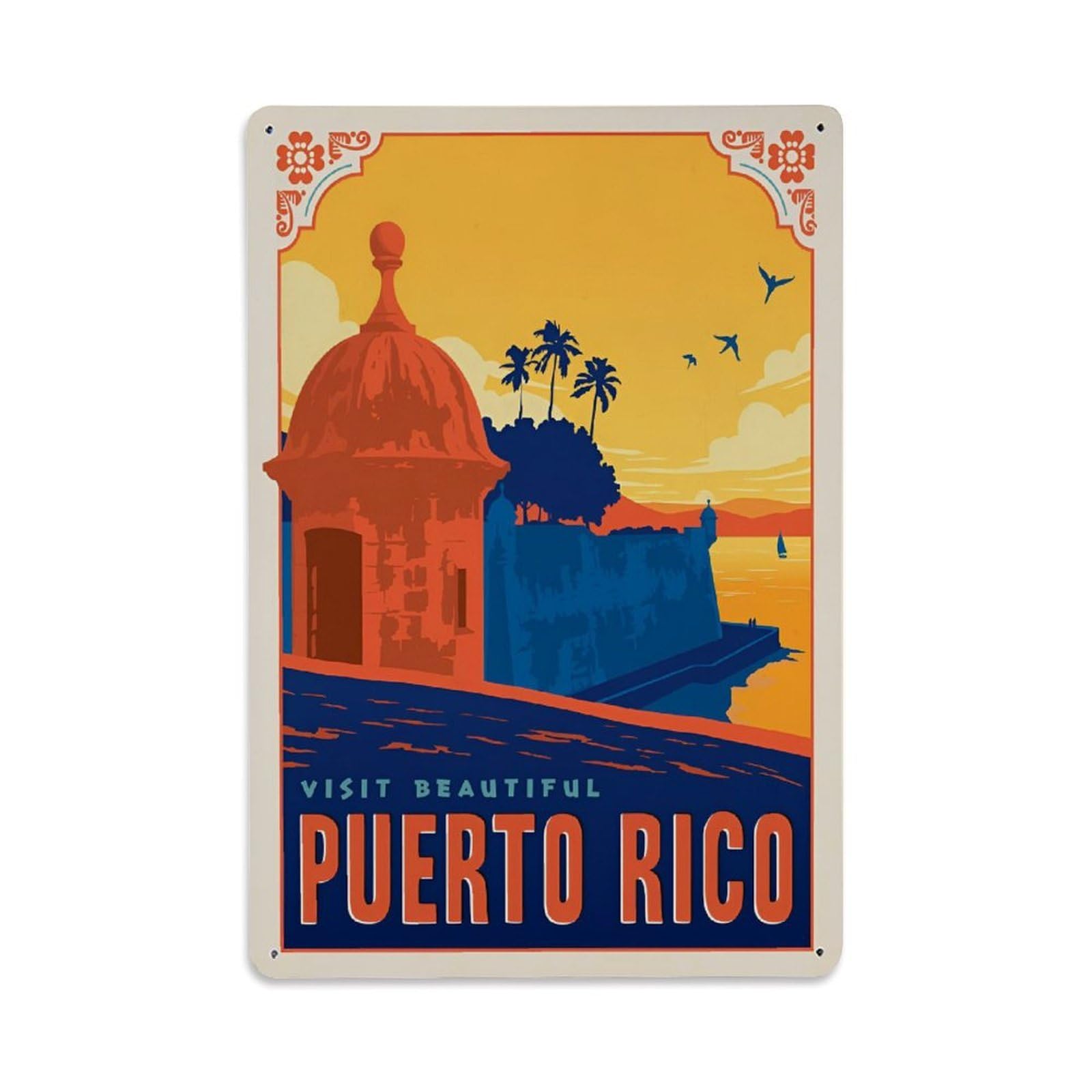 Vintage Travel Poster Puerto Rico Metal Tin Sign Wall Decor for Cafe, Club, Garden Metal Poster 8x12Inch