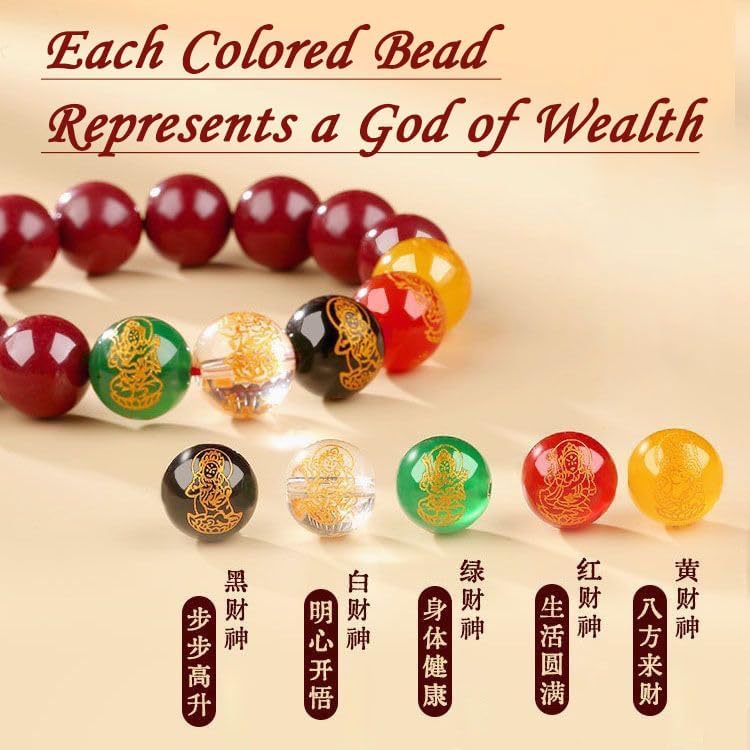 Money Feng Shui Bracelet Five Gods Wealth Blessing Bracelet with Zhu Sha Beads | Traditional Chinese Auspicious Jewelry Good lucky Fortune for Woman - Image 3