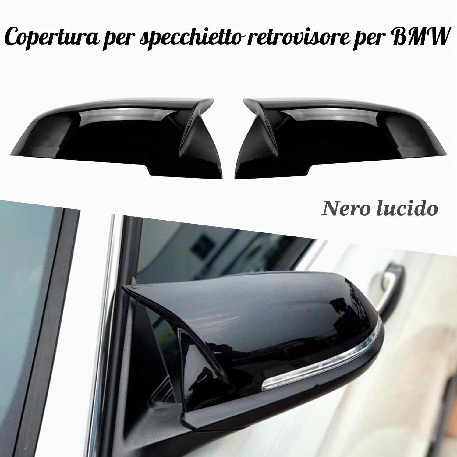 Coprini Specchietti Retrovisori Per Auto, ABS Plastic Specchio Laterale Coperchio di Copertura Compatibile con BMW F20 F21 F22 F23 F30 F31 F32 F33 F36 X1 E84 I3 M2 F87, Nero Lucido, 1 Paio