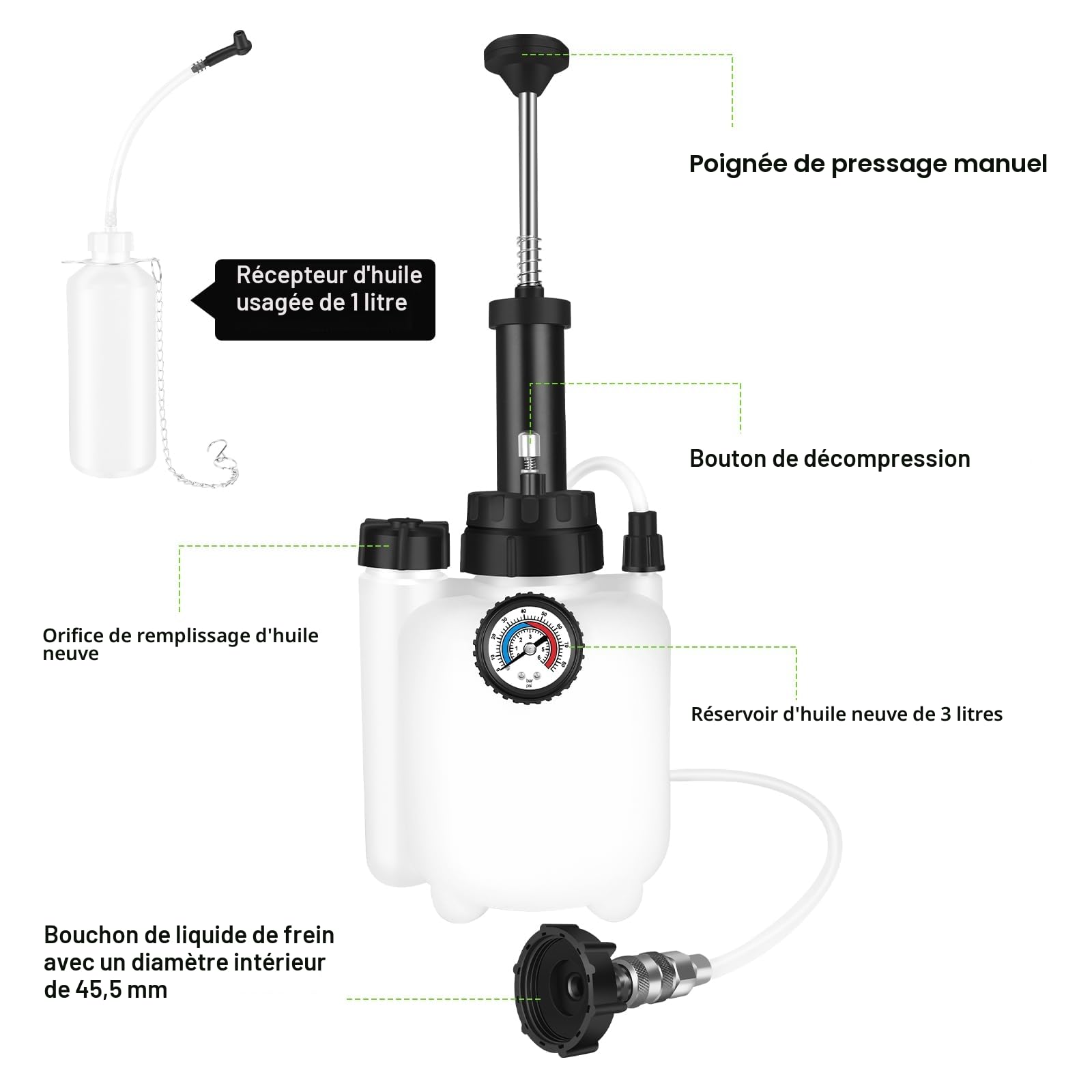 ASUNCELL 3L Vidange Liquide de Frein Manuel, Kit de Purge de Frein Manuel, Universel Purgeur de Frein, Vidange Liquide de Frein Manuel Adaptateur E20 Universel