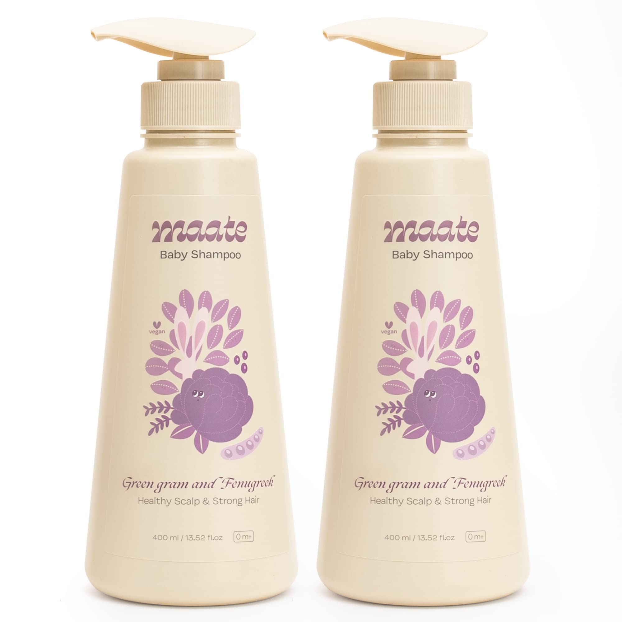 Maate Baby Shampoo (Pack of 2*400 ml) | Deep Cleanses, Nourishes Scalp & Hair | With Ayurvedic Herbs Shikakai & Amla | Baby Shampoo For Kids 0-12 Years | Baby Hair Shampoo | Tear Free & Chemical Free