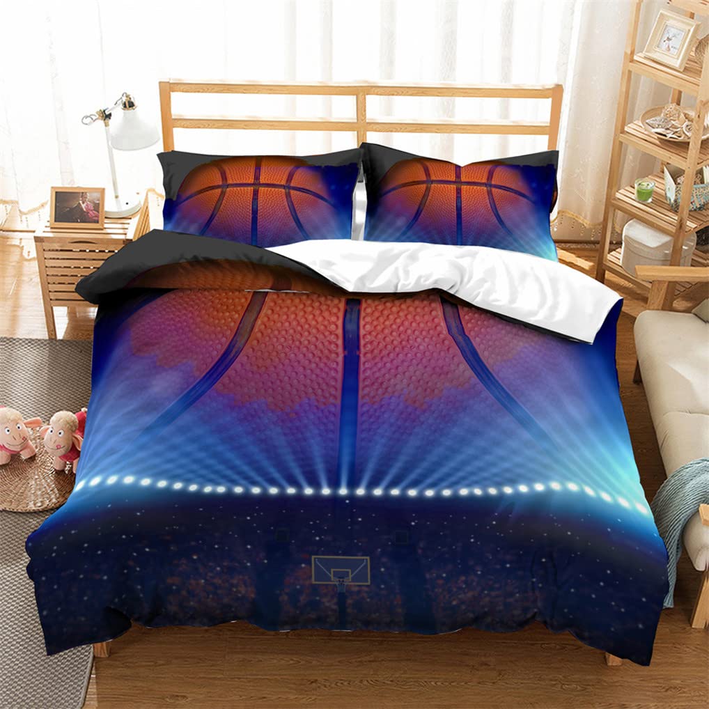 Juego de Funda nórdica 150x220 cm, Cama 90 cm, Baloncesto 3D Ropa de Cama Niños Chico Adolescentes Estilo Deportivo Fundas de edredón y Fundas de Almohada