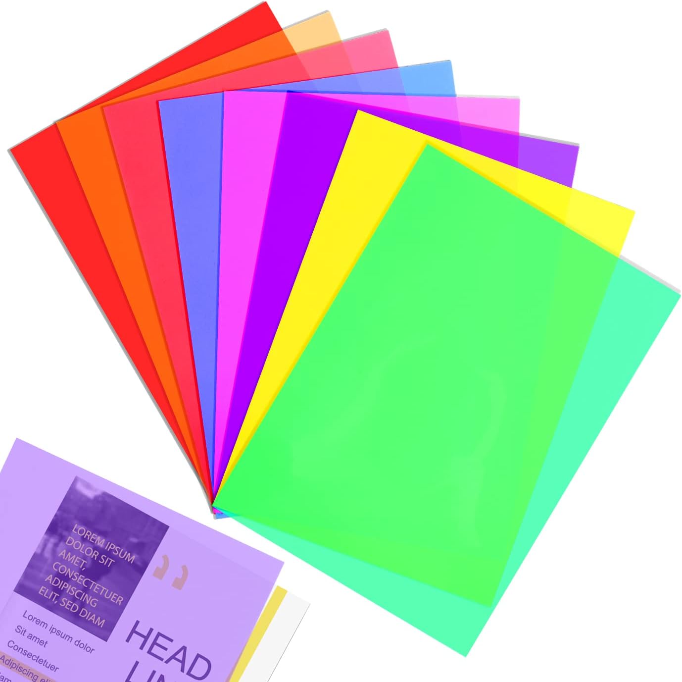 Jouseer 8 Pieces A4 Colour Overlay For Dyslexia, Dyslexia Coloured Overlays for Reading Aids