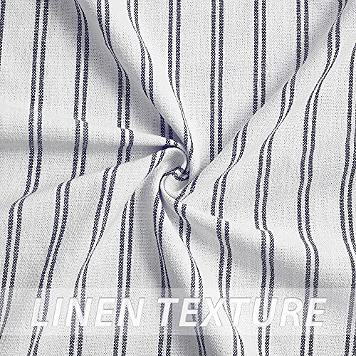 Randall Stripe Farmhouse Window Curtain Panels Linen Rustic Yarn Dyed Heavy Semi Sheer Drapes For Living Room Window Treatment Sets, 40"X63"X2, Navy/Dark Blue #TOP2