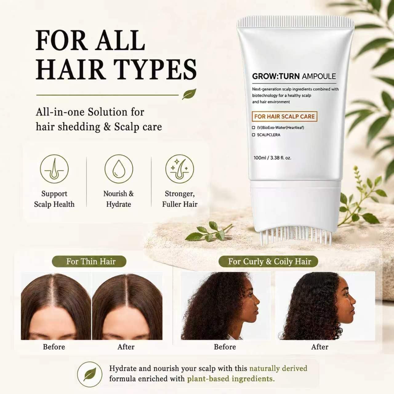 Growth Serum with Built-in Scalp Brush, Scalp Massager for Thinning Hair & Scalp Care, 3.38 fl oz