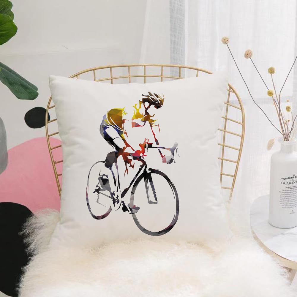 Hyosxw Road Cyclist Abstract Geometric Vector Silho - A9 Cushion Cover,Throw Pillow Case Home Decorative For Living Room Bedroom Sofa Chair 18X18 Inch,Road Cyclist Abstract Geometric Vector Silhouette,Pillowcase 45X45cm