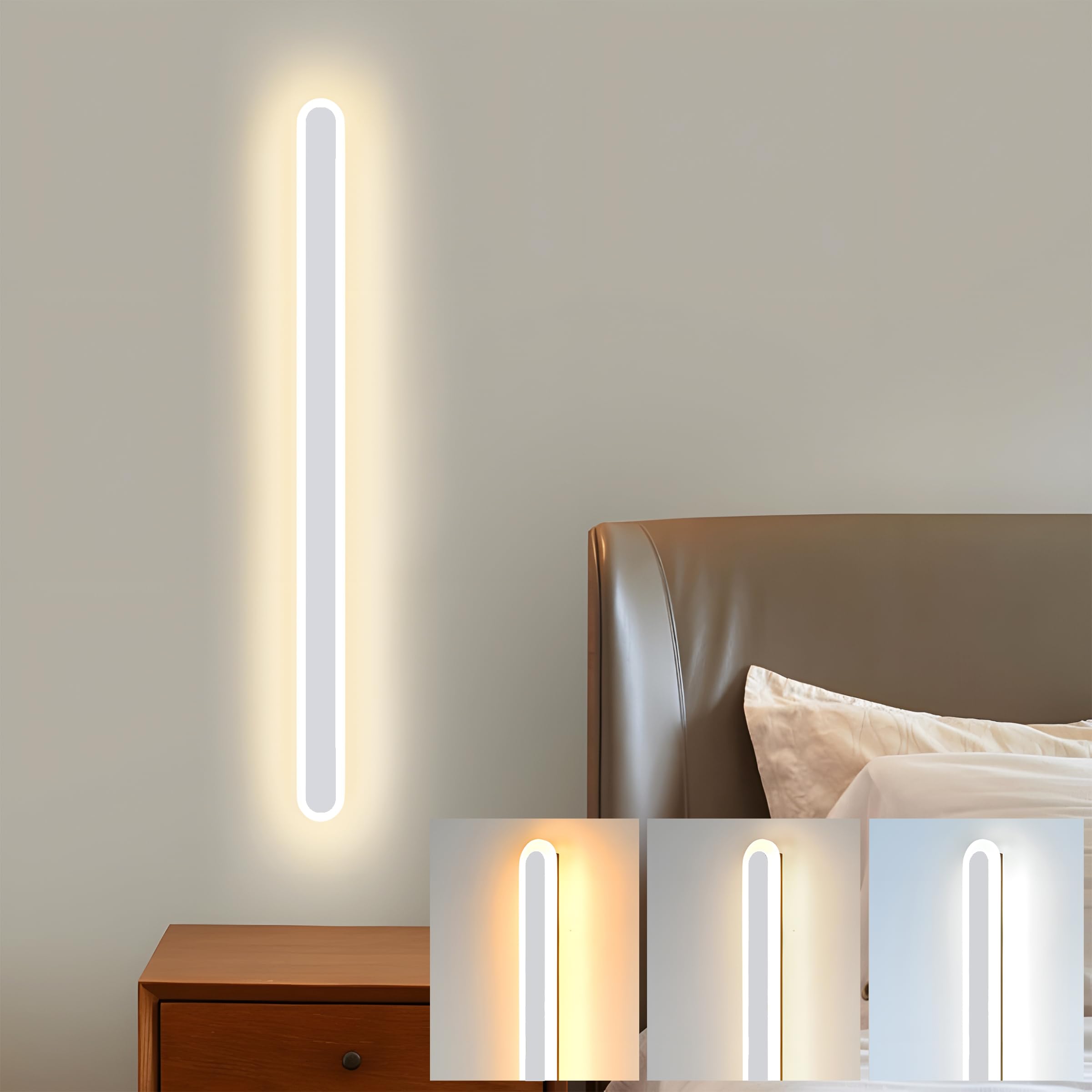 ZTWLEED LED Wall Light Indoor,22W Wall Lamp Modern 3000K/4000K/6000K,Acrylic Wall Sconce Lights for Bedroom Living Room Corridor Stair 60CM White