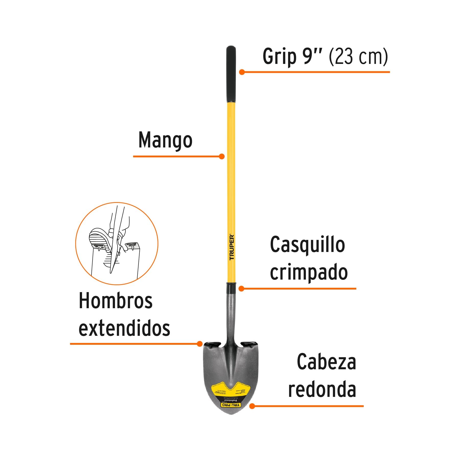 TRUPER PRL-F Palas de Punta Redonda de Mango Largo Fibra de Vidrio 58" (147Cm)