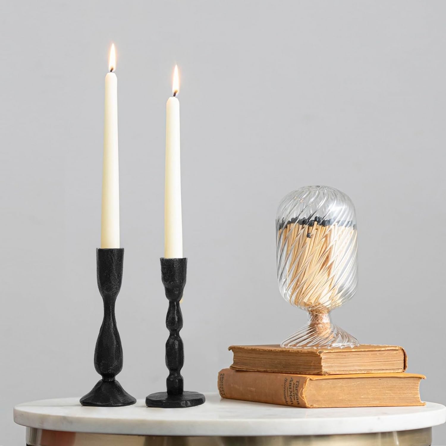 Vintage Handcrafted Black Iron Taper Candle Holders Set