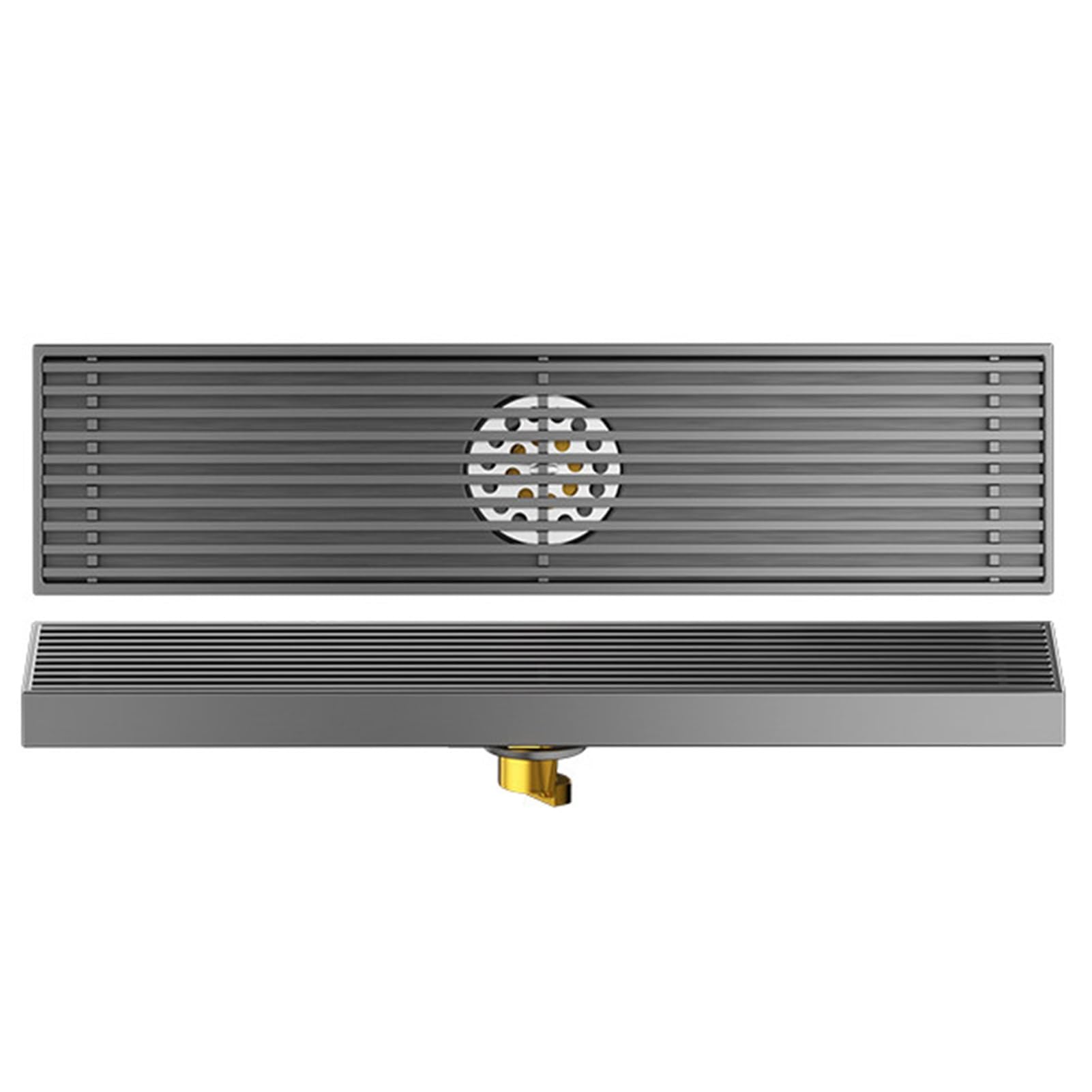 KLGFBDC Linear Shower Drain with Hair Strainer, Floor Drain for Kitchen Bathroom Garage, Rectangular Drainage Channel